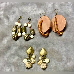 Lot of 3 Pair of Vintage Tribal Pierced Earrings